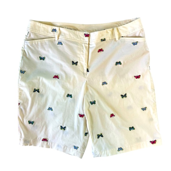 Talbots Cream Off-White Embroidered Butterfly Perfect Short 10.5" (Size 16) - Picture 3 of 10